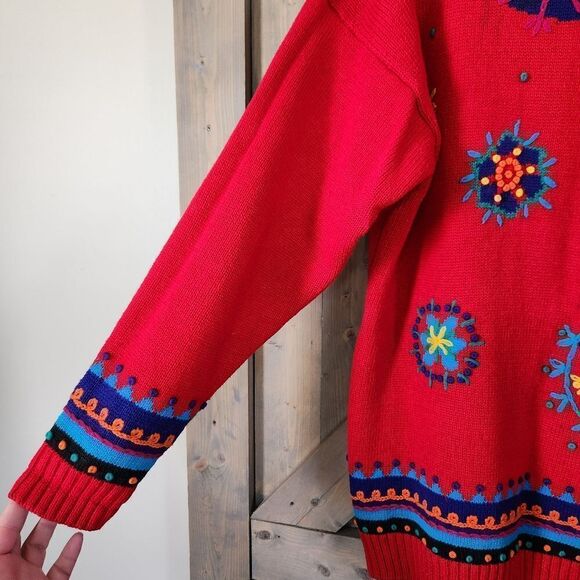 Celina Yang Embroidered Bohemian Tunic Sweater Oversized Medium Art To Wear - Picture 5 of 11